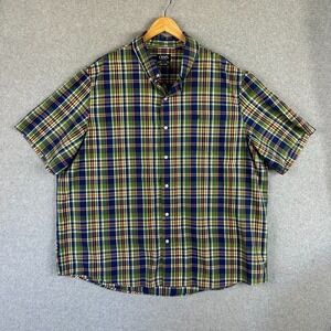 Chaps Shirt Mens 4XL Green Plaid Easy Care Button Down Short Sleeve